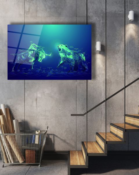 Modern Kutup Ayısı ve Boğa Cam Tablo