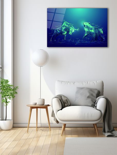 Modern Kutup Ayısı ve Boğa Cam Tablo