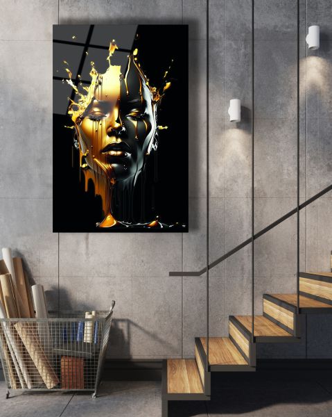 Altın Boyalı Afrikalı Kadın Cam Tablo