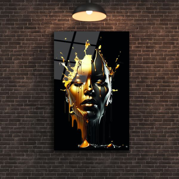 Altın Boyalı Afrikalı Kadın Cam Tablo