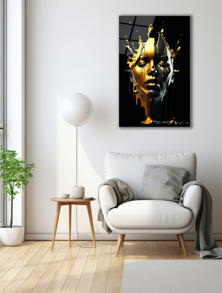 Altın Boyalı Afrikalı Kadın Cam Tablo