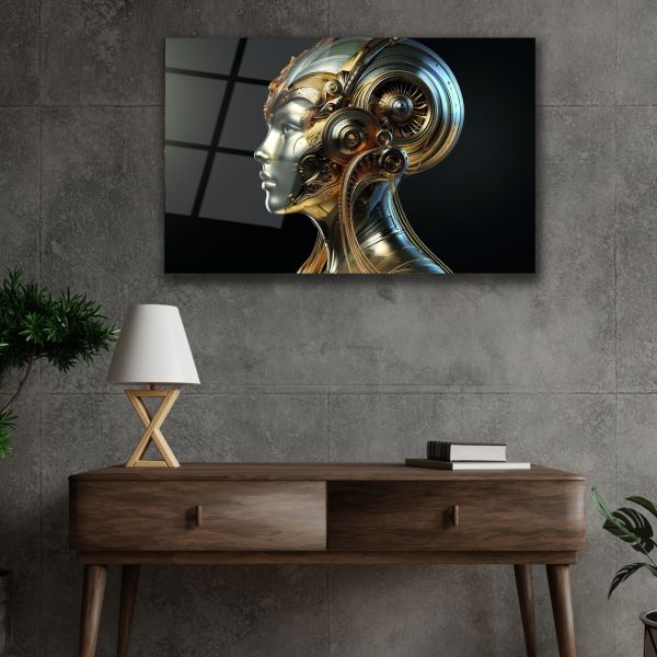 Altın Robotik Kadın Cam Tablo