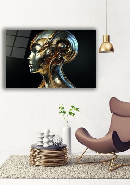 Altın Robotik Kadın Cam Tablo