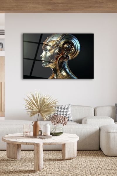Altın Robotik Kadın Cam Tablo