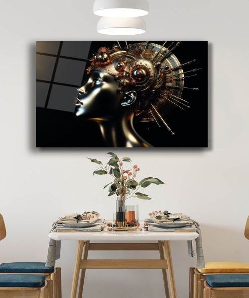 Altın Robotik Kadın Cam Tablo