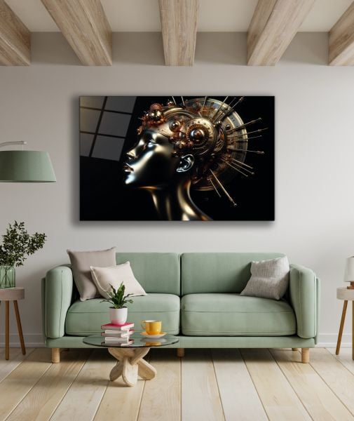 Altın Robotik Kadın Cam Tablo