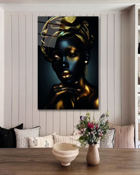 Afrikalı Kadın Cam Tablo
