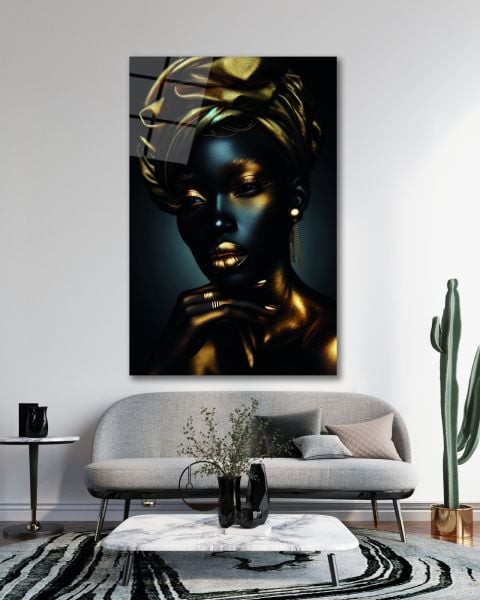 Afrikalı Kadın Cam Tablo