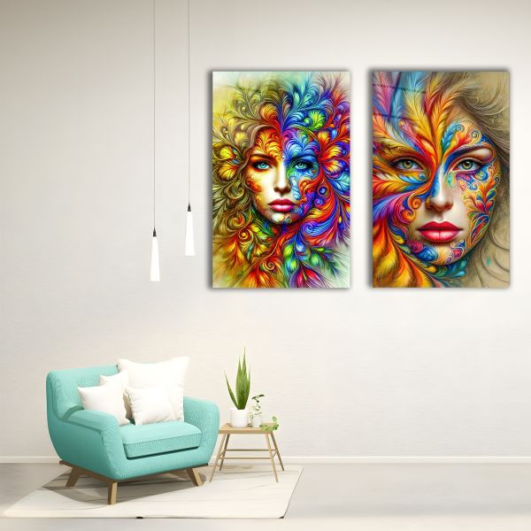 Pop Art Kadın 2'li Set Cam Tablo