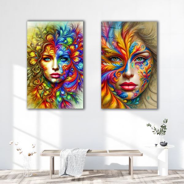 Pop Art Kadın 2'li Set Cam Tablo