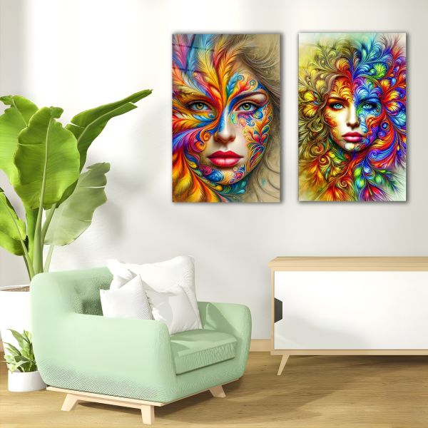 Pop Art Kadın 2'li Set Cam Tablo