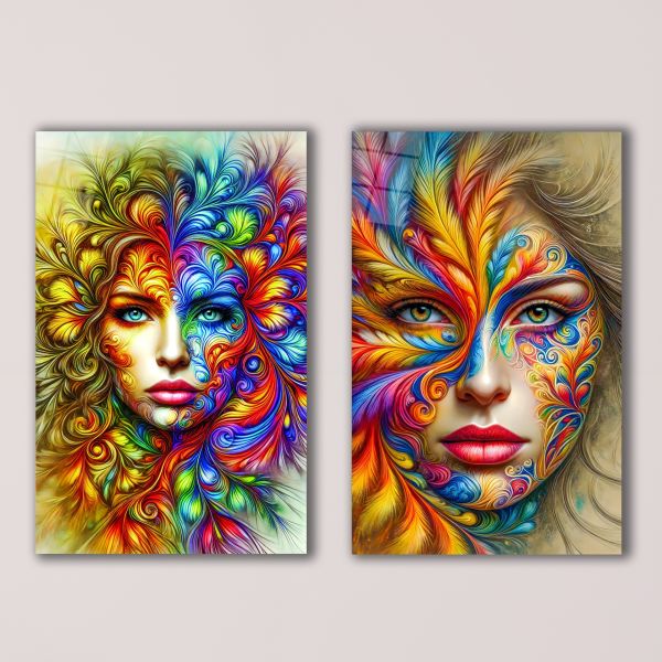 Pop Art Kadın 2'li Set Cam Tablo