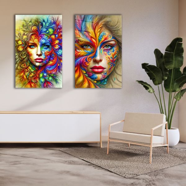 Pop Art Kadın 2'li Set Cam Tablo