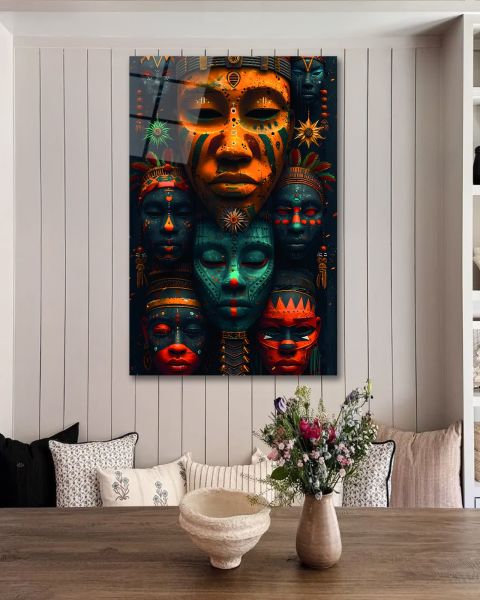 Afrika Maskeleri Cam Tablo