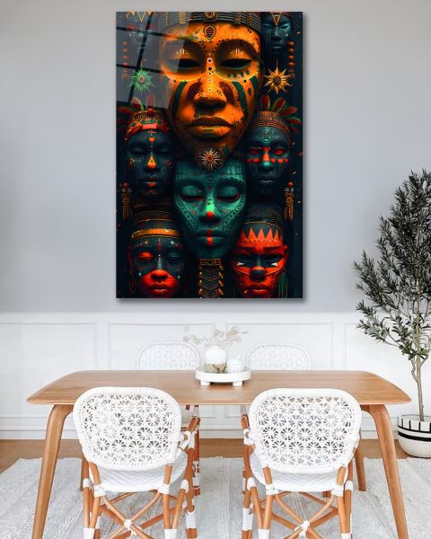 Afrika Maskeleri Cam Tablo