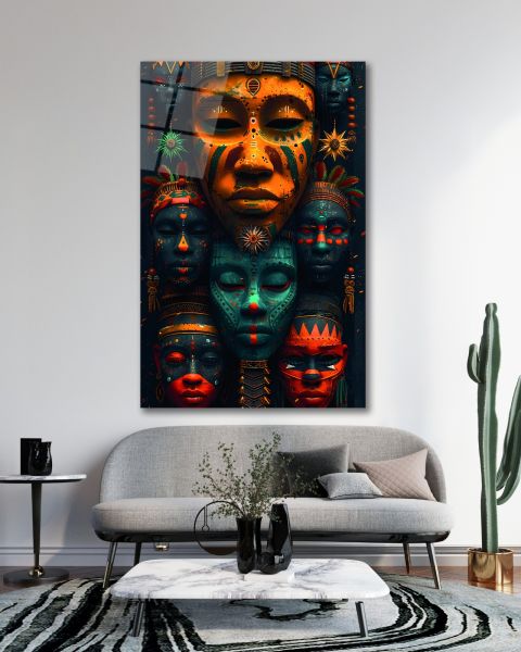 Afrika Maskeleri Cam Tablo