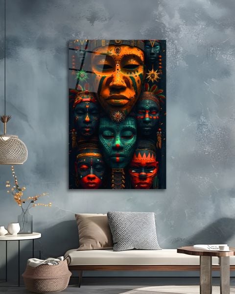 Afrika Maskeleri Cam Tablo