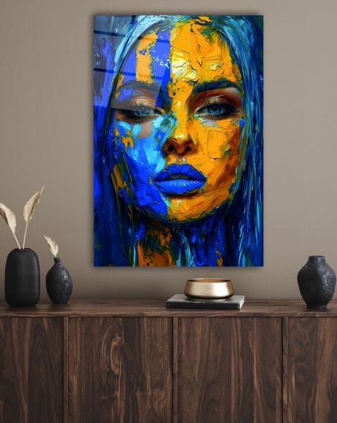 Yağlı Boya Deseni Görünümlü Kadın Cam Tablo