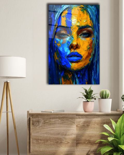Yağlı Boya Deseni Görünümlü Kadın Cam Tablo