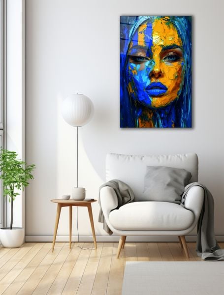 Yağlı Boya Deseni Görünümlü Kadın Cam Tablo