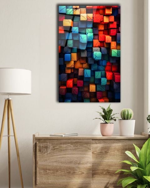 Geometrik Desen Soyut Cam Tablo