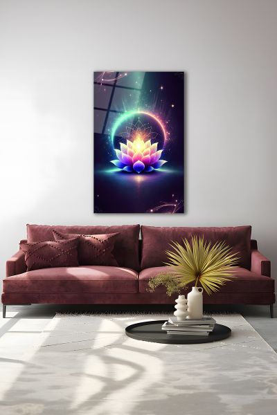 Lotus Çiçeği Cam Tablo