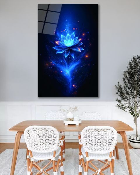 Mavi Lotus Çiçeği Cam Tablo