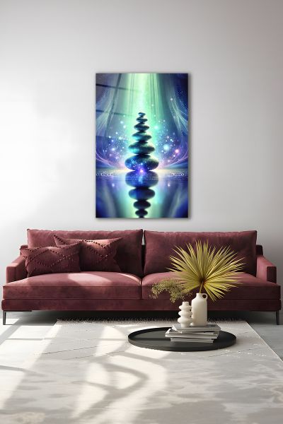 Meditasyon Taşları Cam Tablo