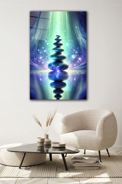Meditasyon Taşları Cam Tablo