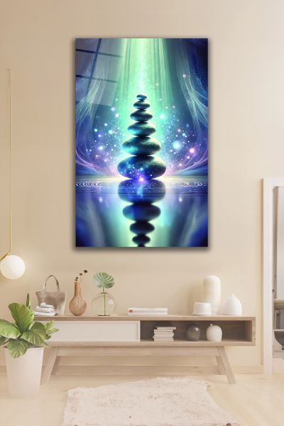 Meditasyon Taşları Cam Tablo