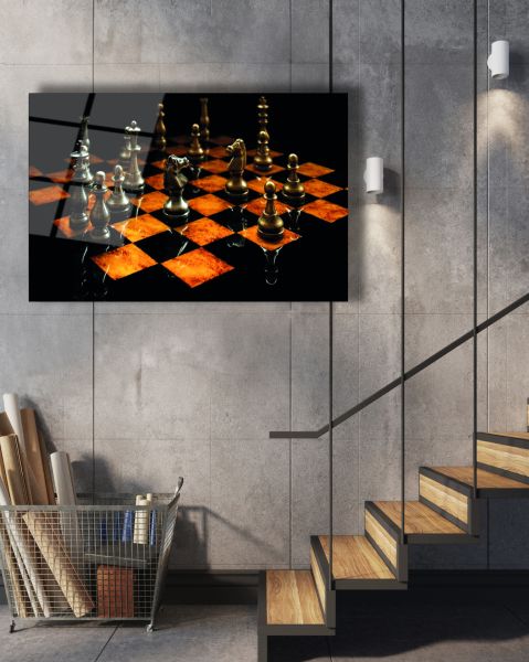 Satranç Taşları Cam Tablo