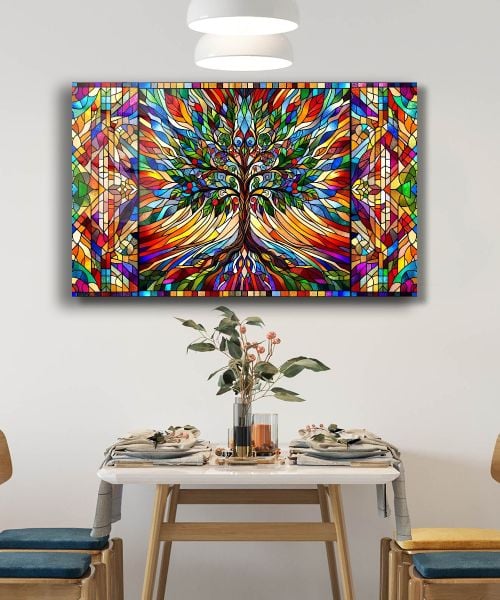 Vitray Hayat Ağacı Cam Tablo