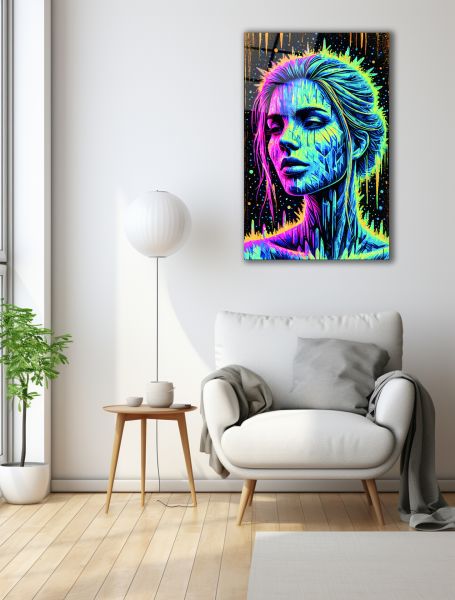 Neon Kadın Cam Tablo