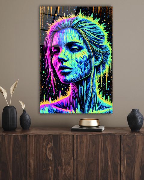 Neon Kadın Cam Tablo
