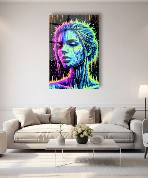 Neon Kadın Cam Tablo