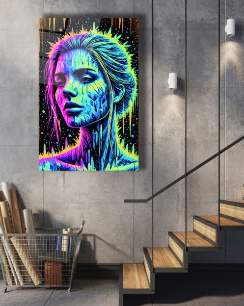 Neon Kadın Cam Tablo