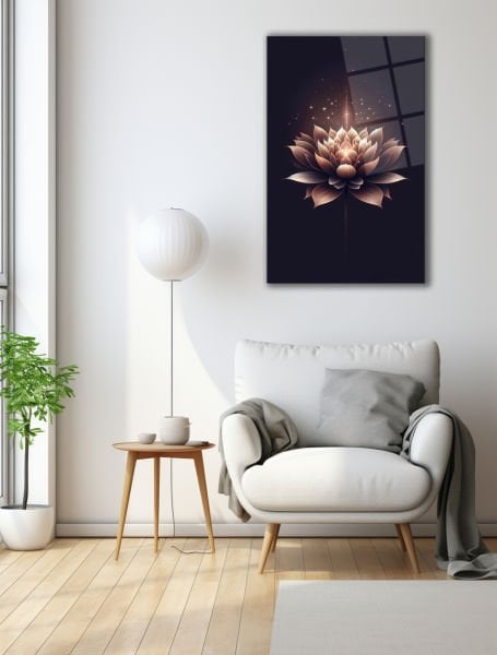 Lotus Çiçeği Cam Tablo