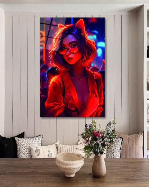 Tilki Kulaklı Kadın Cam Tablo