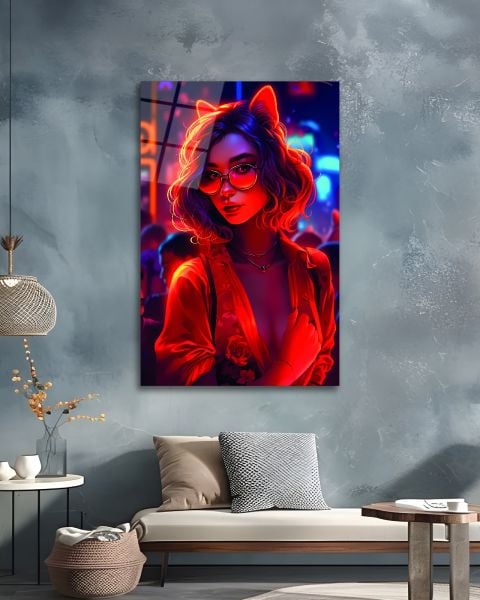 Tilki Kulaklı Kadın Cam Tablo