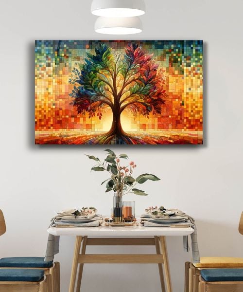 Vitray Hayat Ağacı Cam Tablo