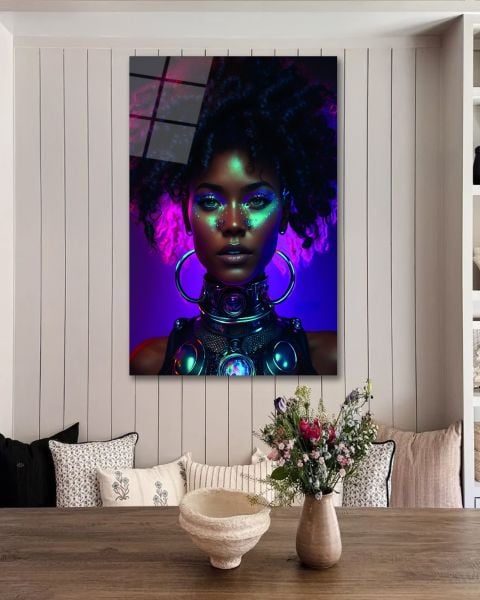 Neon Görünümlü Kadın Cam Tablo