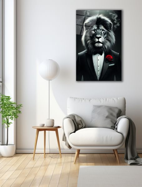 Takım Elbiseli Aslan Cam Tablo