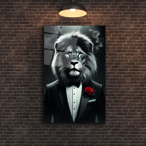 Takım Elbiseli Aslan Cam Tablo