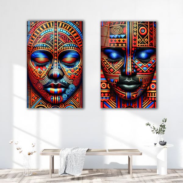 2'li Set Afrika Maskeleri Cam Tablo