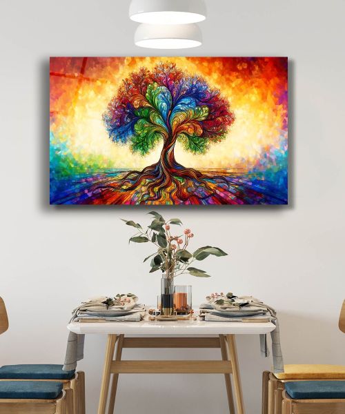 Vitray Hayat Ağacı Cam Tablo
