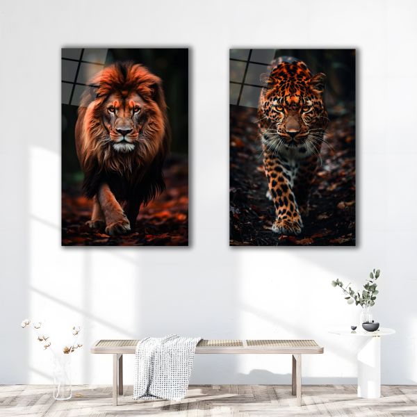 2'li Set Aslan ve Leopar Cam Tablo