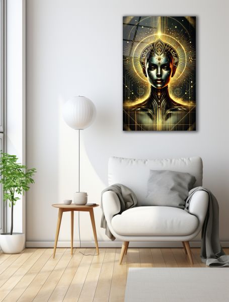 Altın Robotik Kadın Cam Tablo