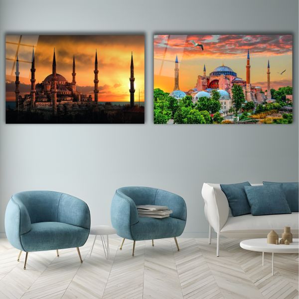 2'li Set Ayasofya ve Sultanahmet Camii Cam Tablo
