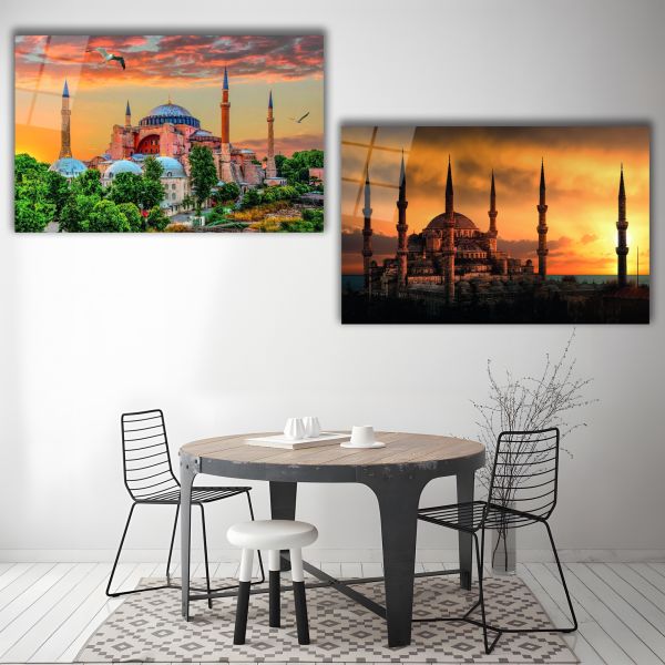 2'li Set Ayasofya ve Sultanahmet Camii Cam Tablo