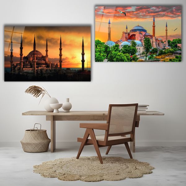 2'li Set Ayasofya ve Sultanahmet Camii Cam Tablo